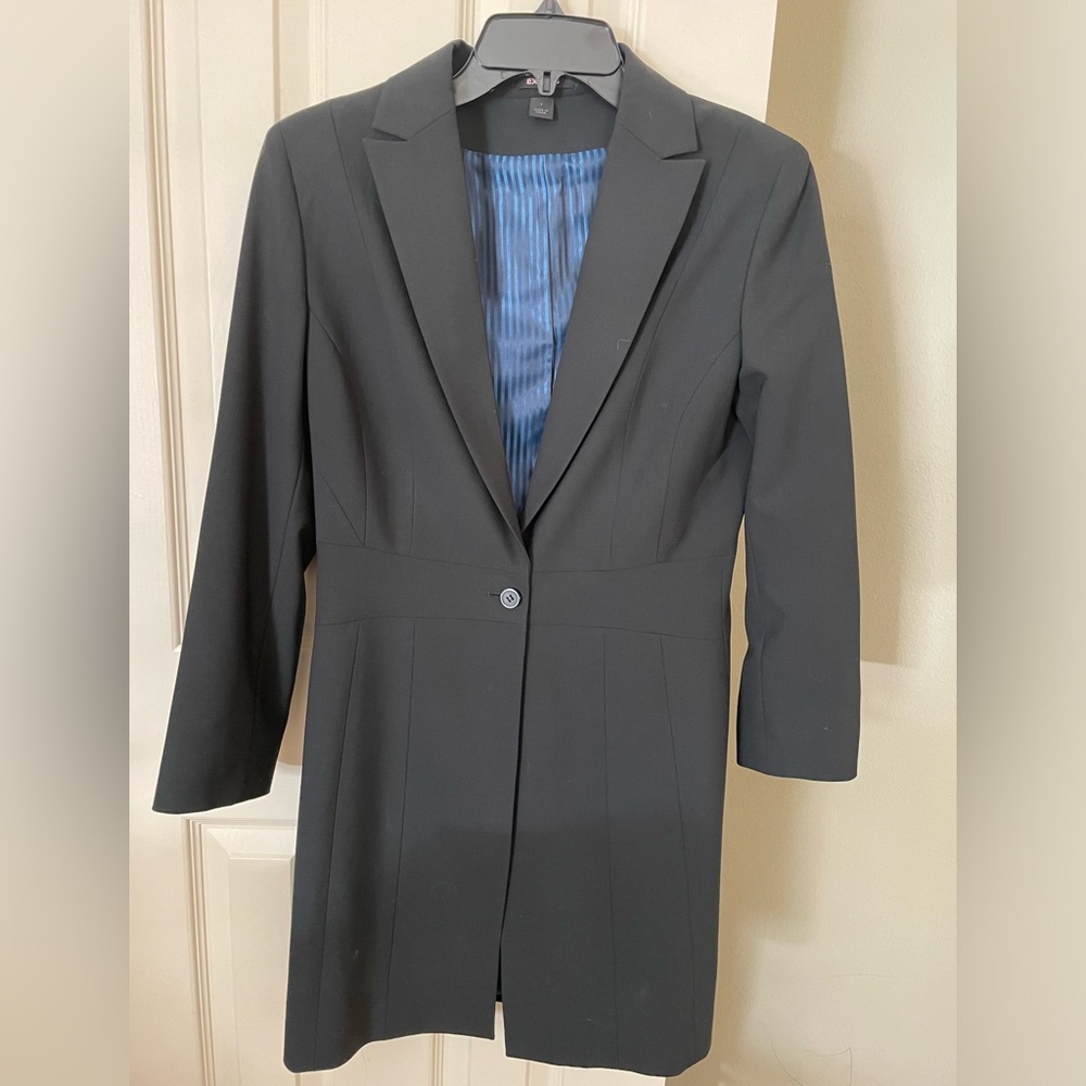 Black express long suit jacket with beautiful blue stripes inside